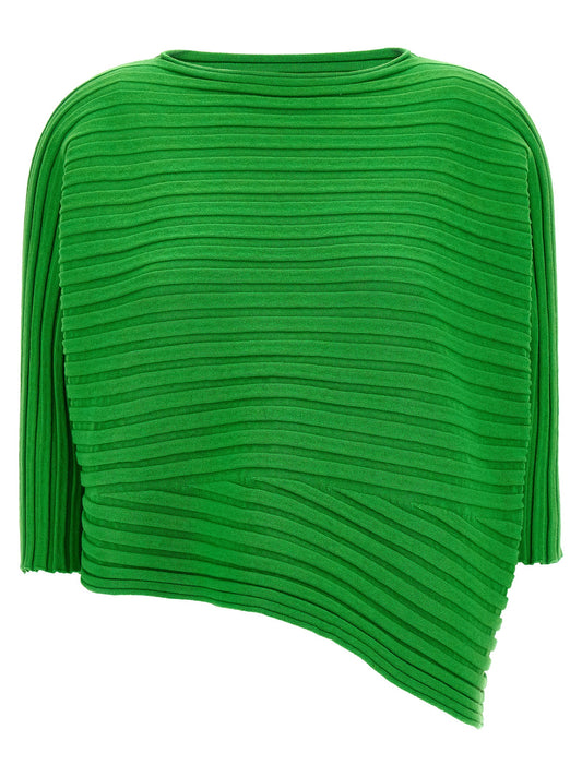 Sweatshirt by Issey Miyake for women in cashmere cotton blend bicolour & green presents a smart casual silhouette, featuring a smart casual round neckline and three-quarter-sleeve for a sophisticated look.
