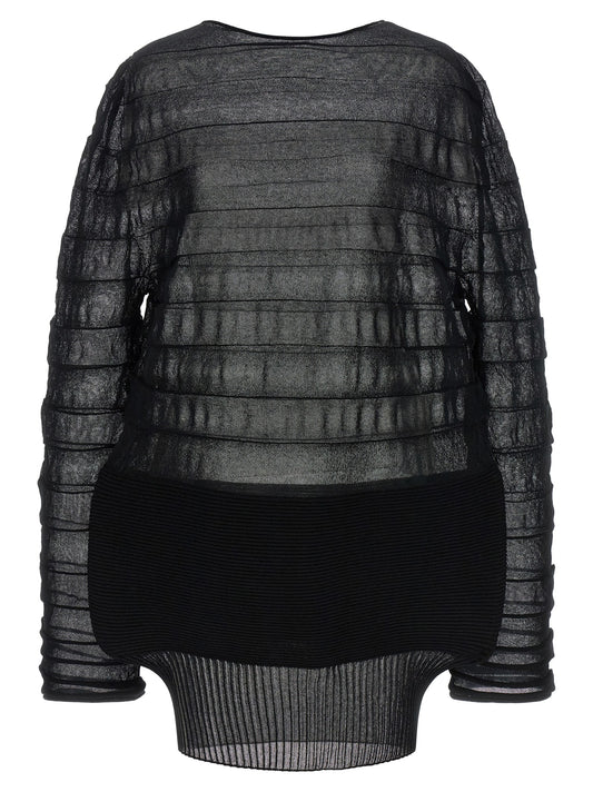 Sweatshirt by Issey Miyake for women in polyester cotton & cupro black presents a smart casual silhouette, featuring a smart casual round neckline and long-sleeve for a sophisticated look.