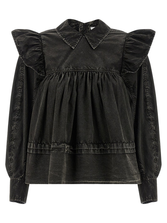 Blouse by Ganni for women in organic cotton black features an architectural silhouette with a refined and elegant for a architectural look.