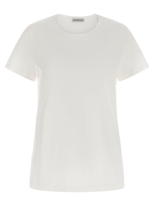 T-Shirt by Moncler for women in cotton felt white features a plush silhouette, showcasing a sophisticated and short-sleeve for a truly plush finish.