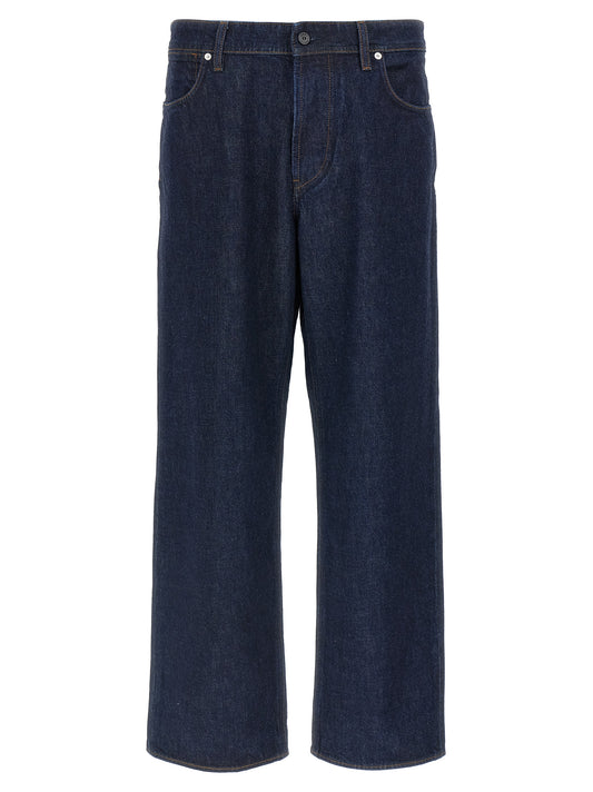 Jeans by Stone Island for men in denim cotton blue & indigo features an sartorial straight-leg, relaxed-fit & wide and long with a cut for a sartorial finish.