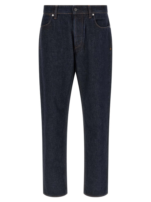 Jeans by Stone Island for men in denim cotton blue & indigo features a polished silhouette with a polished straight-leg, reaching a polished long and finished with a polished .