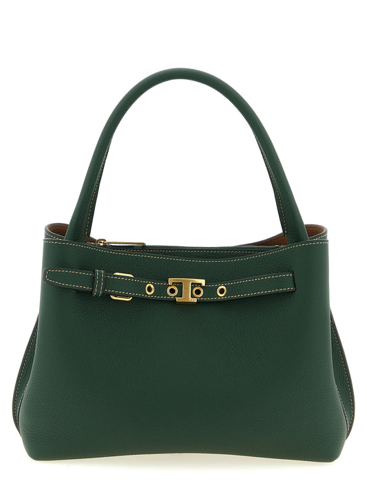Mini Handbag by Tod's for women in bos taurus calf suede leather bicolour & green features an refined silhouette, showcasing a secure zipper & buckle, ample built-in-compartments, and versatile shoulder-strap, adjustable-strap, belt-strap & handle for a sophisticated refined aesthetic.
