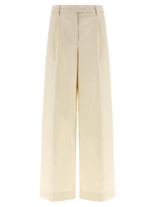 Casual Pants by THELATEST for women in stretch cotton white presents a refined pantology silhouette, artfully defined by a refined pantology straight-leg & wide, long, and a sophisticated .