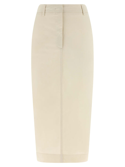 Skirt by THELATEST for women in stretch cotton white features a captivating silhouette, showcasing the captivating Women's Sheath Stretch Cotton Skirt design with a sophisticated midi for a captivating look.