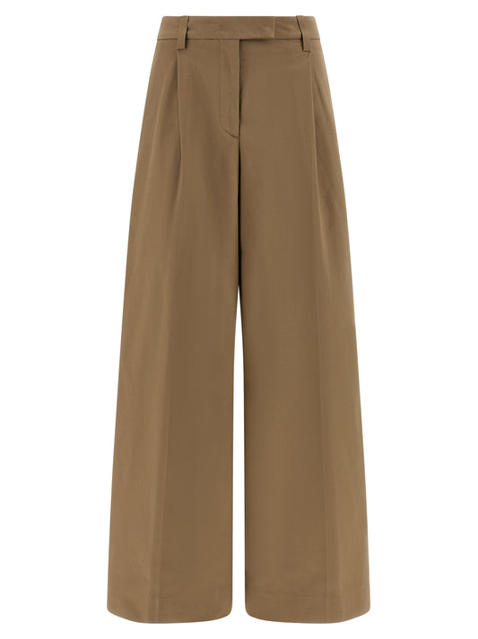 THELATEST Women's Straight Leg Wide Stretch Cotton Casual Pants - Brown