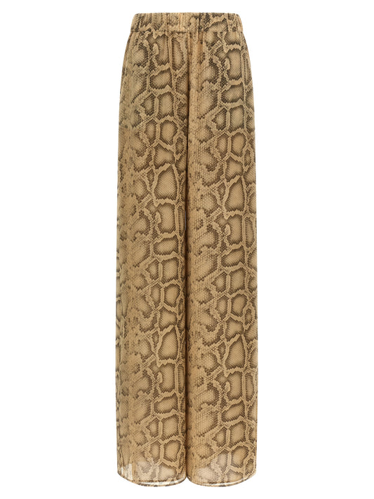 The Andamane Icon Women's Straight Leg Wide Polyester Python Leather Jeans - Beige Natural Print