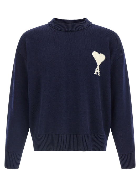 Cardigan by Ami Paris for men in wool cotton blue features a nuanced silhouette with a refined crew neckline and nuanced detailing for a sophisticated look.