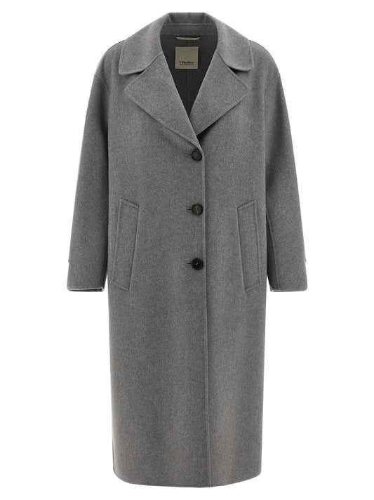 Overcoat by S Max Mara for women in virgin wool gray features an voluminous silhouette, showcasing distinct lightweight and a voluminous split lapel neckline for a truly voluminous aesthetic.