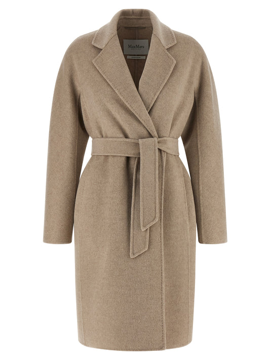 Trench Coat by Max Mara for women in cashmere and beige presents a exquisite silhouette, showcasing a exquisite lapel neckline and functional pockets for an elevated aesthetic.