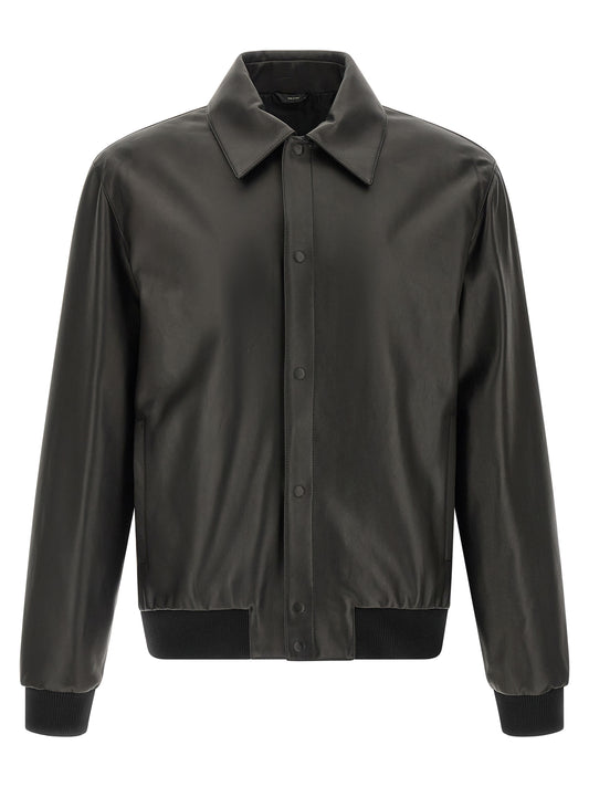 This Jacket by Fendi for men in lamb leather black showcases a magnificent silhouette, meticulously crafted with a distinctive shirt-collar neckline and functional pockets for a magnificent finish.
