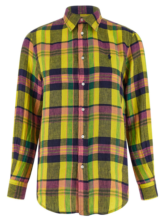 Blouse by Polo Ralph Lauren for women in linen multicolor & print features an architectural silhouette with a refined and elegant for a architectural look.