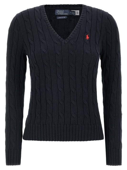 Cardigan by Polo Ralph Lauren for women in cotton blue, patterned & signature features an crisp silhouette, showcasing a sophisticated v-neck neckline and detail for a truly crisp finish.