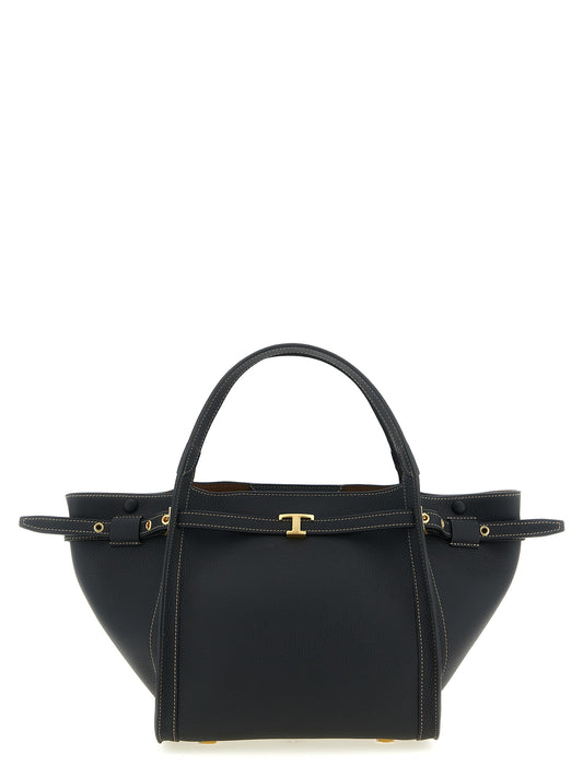 This Small Shopper Tote Bag by Tod's for women in calfskin leather black features an on trend T Timeless Tim Calfskin Leather Small Shopper Tote Bag design with a secure buckle & hook, ample , and on trend shoulder-strap, adjustable-strap, belt-strap & handle.