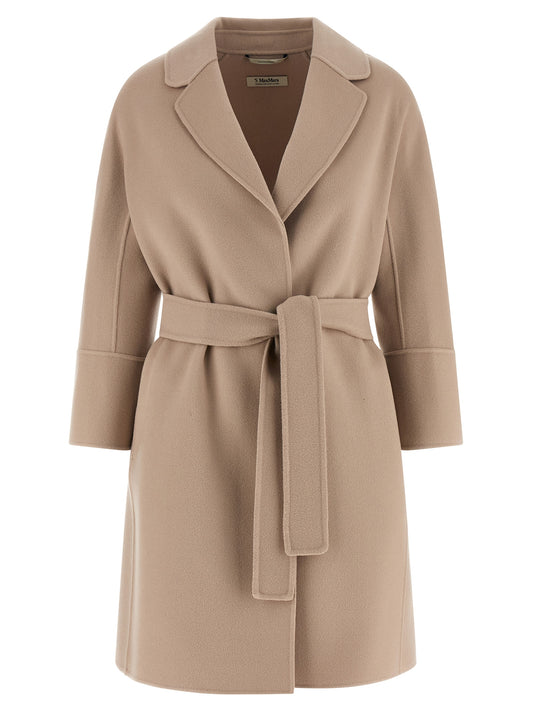 Trench Coat by S Max Mara for women in virgin wool beige presents a distinguished silhouette, artfully detailed with and a distinguished wrap neckline for a sophisticated, distinguished finish.