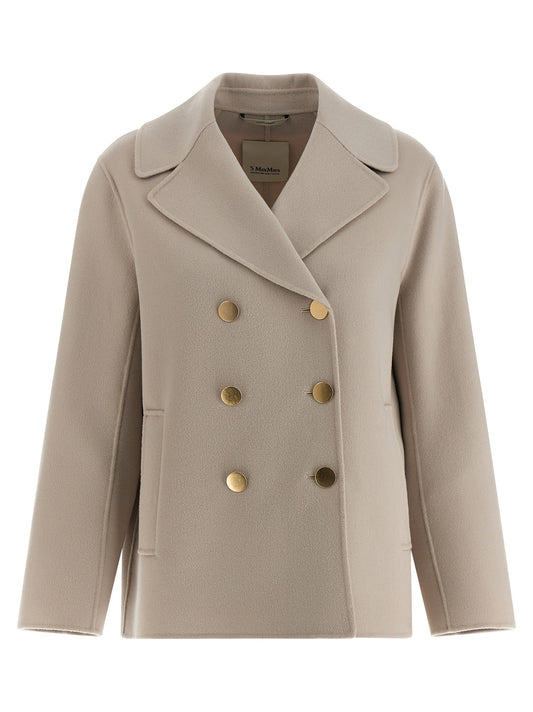 Jacket by S Max Mara for women in virgin wool beige features a smart silhouette, perfectly accentuated by its unique split lapel neckline and functional pockets for a smart finish.