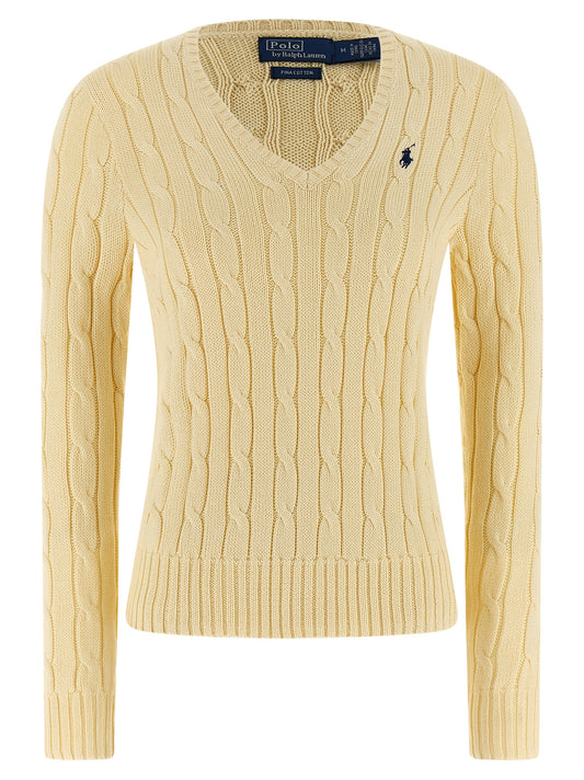Cardigan by Polo Ralph Lauren for women in cotton bicolour, yellow & patterned showcases a luxurious silhouette, meticulously detailed with a sophisticated v-neck neckline and for a refined finish.
