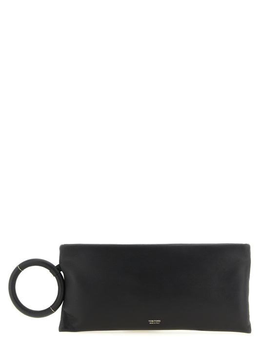 Evening Clutch Handbag by Tom Ford for women in lamb leather black & gold features a sculptural silhouette with a secure zipper, organized , and versatile for a sculptural finish.