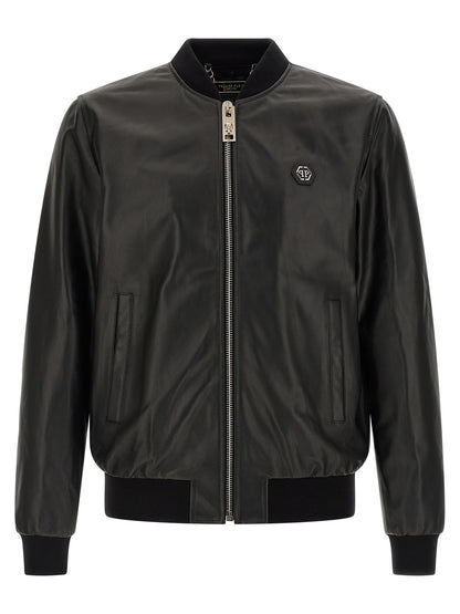 Philipp Plein Black Lambskin Leather Jacket