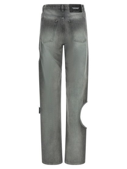 Off-White Gray Cotton Straight-Leg Jeans