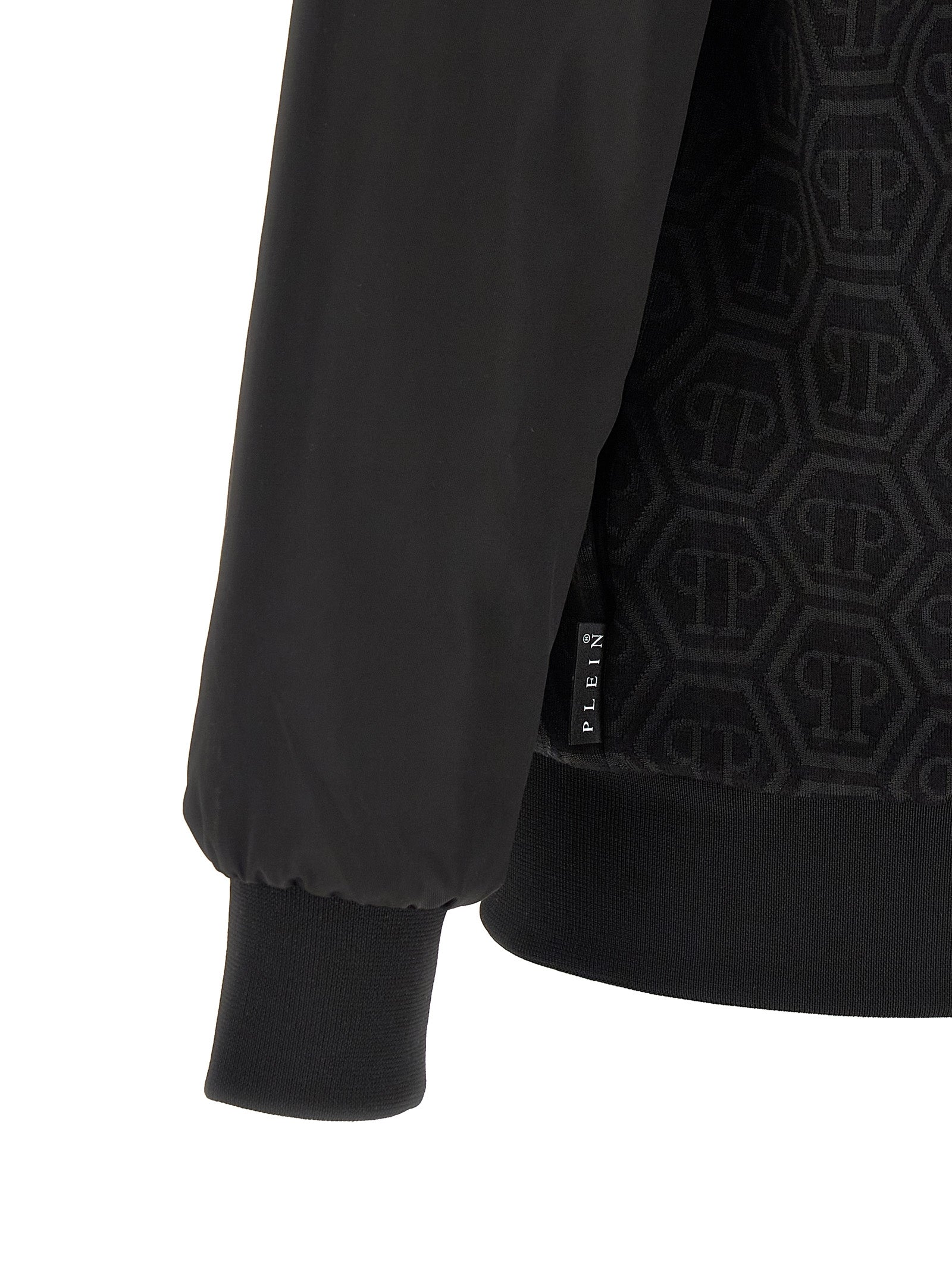 Sweatshirt by Philipp Plein for men in stretch polyester cotton black, jacquard & monogram showcases a slouchy chic silhouette, artfully detailed with a slouchy chic and for a slouchy chic finish.