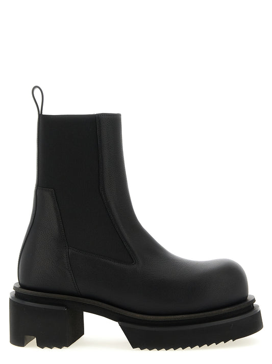 Platform Ankle Boots by Rick Owens for men in goatskin leather black & natural features an effortless chic silhouette from the Men's Goatskin Leather Platform Ankle Boots collection, showcasing a effortless chic platform and refined for an effortless chic look.