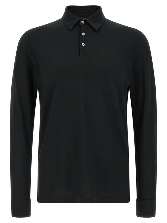 Polo Shirt by ZANONE for men in cotton black presents a crisp silhouette, artfully detailed with a crisp and crisp .