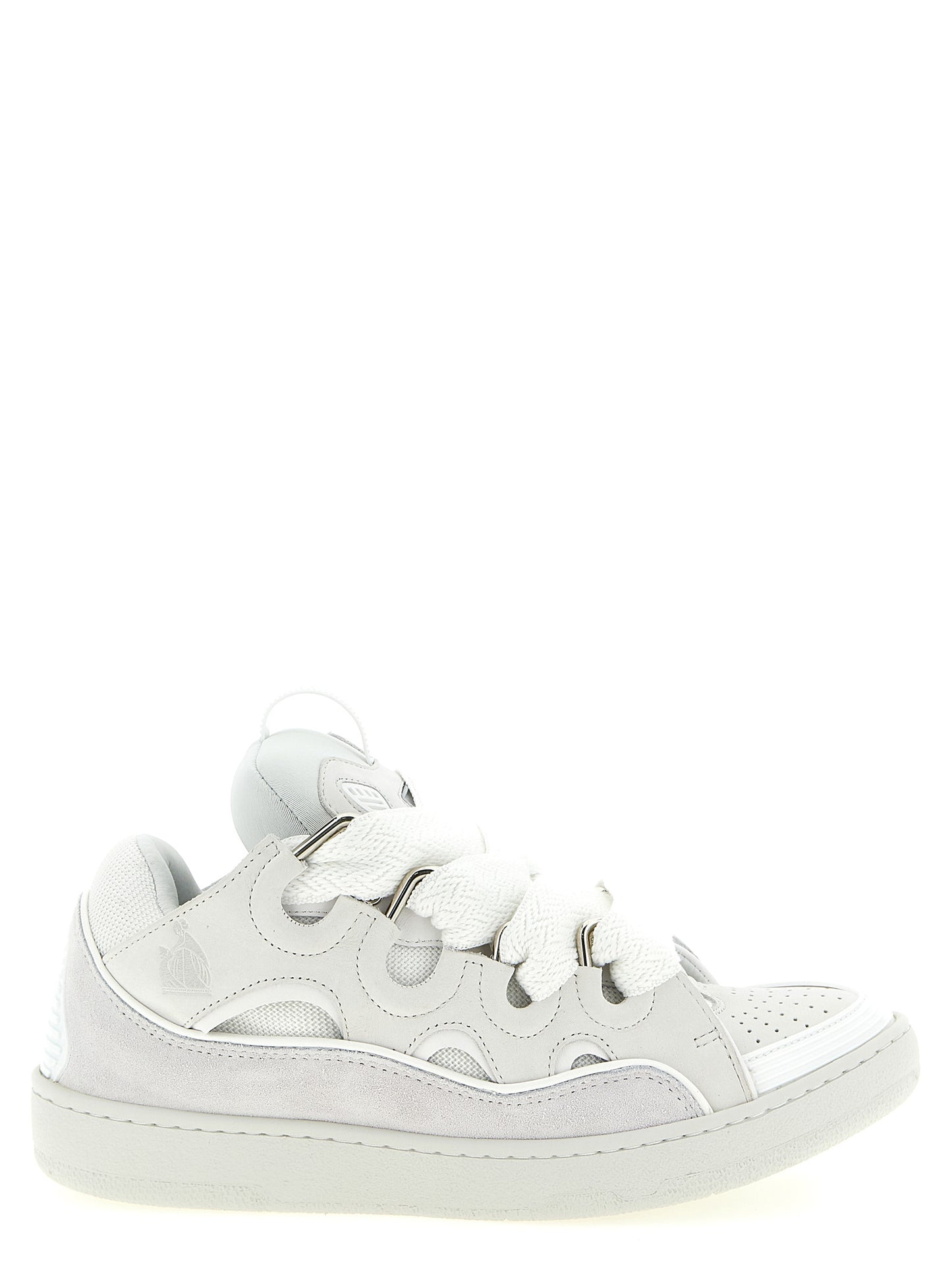 Sneakers by Lanvin for men in suede calfskin leather & polyester white & herringbone presents a sumptuous silhouette, artfully capturing the essence of the Men's Chunky Suede Calfskin Leather & Polyester Sneakers with its sumptuous chunky style design.
