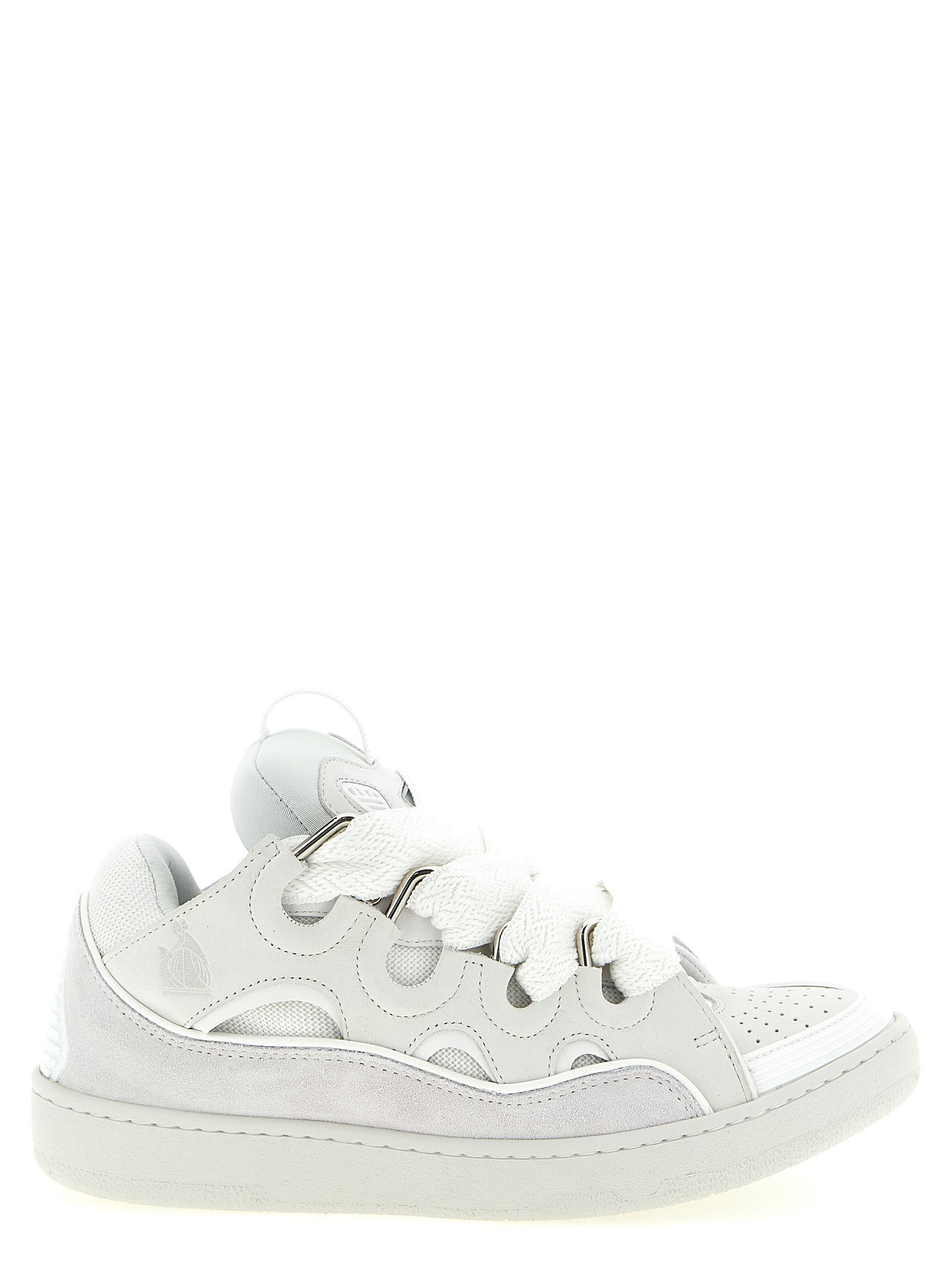 Sneakers by Lanvin for men in suede calfskin leather & polyester white & herringbone presents a sumptuous silhouette, artfully capturing the essence of the Men's Chunky Suede Calfskin Leather & Polyester Sneakers with its sumptuous chunky style design.