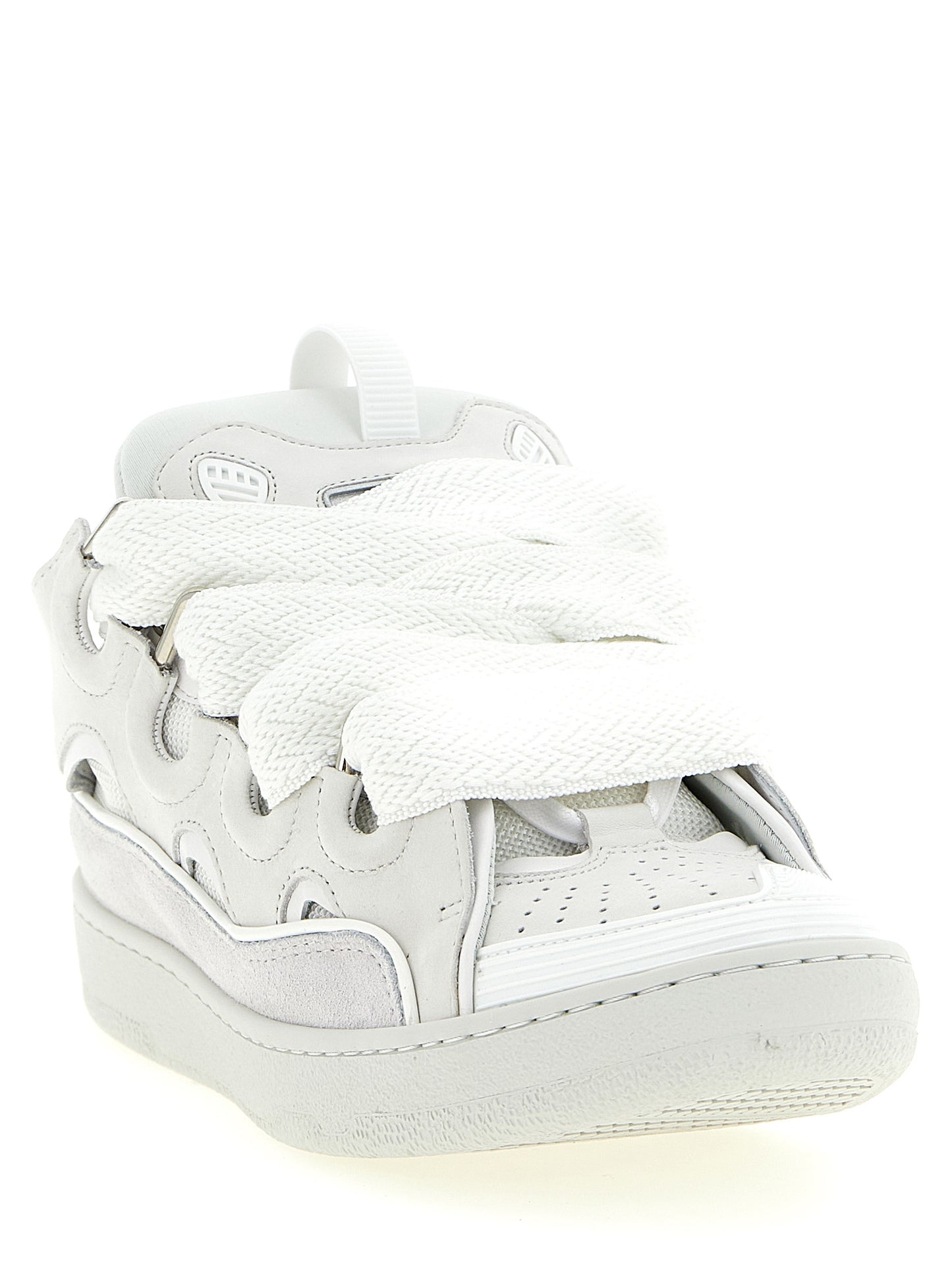 Sneakers by Lanvin for men in suede calfskin leather & polyester white & herringbone presents a on trend silhouette from the Men's Chunky Suede Calfskin Leather & Polyester Sneakers collection, showcasing a on trend chunky style for an elevated aesthetic.