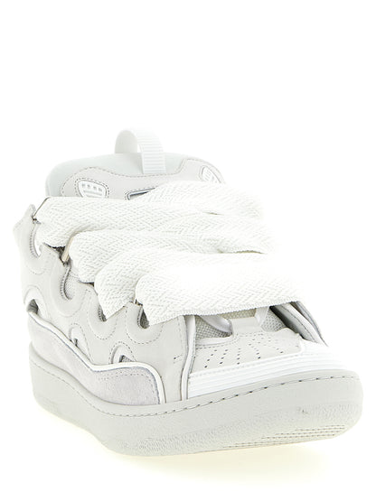 Sneakers by Lanvin for men in suede calfskin leather & polyester white & herringbone presents a on trend silhouette from the Men's Chunky Suede Calfskin Leather & Polyester Sneakers collection, showcasing a on trend chunky style for an elevated aesthetic.