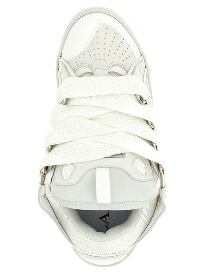 Sneakers by Lanvin for men in suede calfskin leather & polyester white & herringbone features an fashionable silhouette, showcasing the premium Men's Chunky Suede Calfskin Leather & Polyester Sneakers in a fashionable chunky style that offers a fashionable finish for refined style.