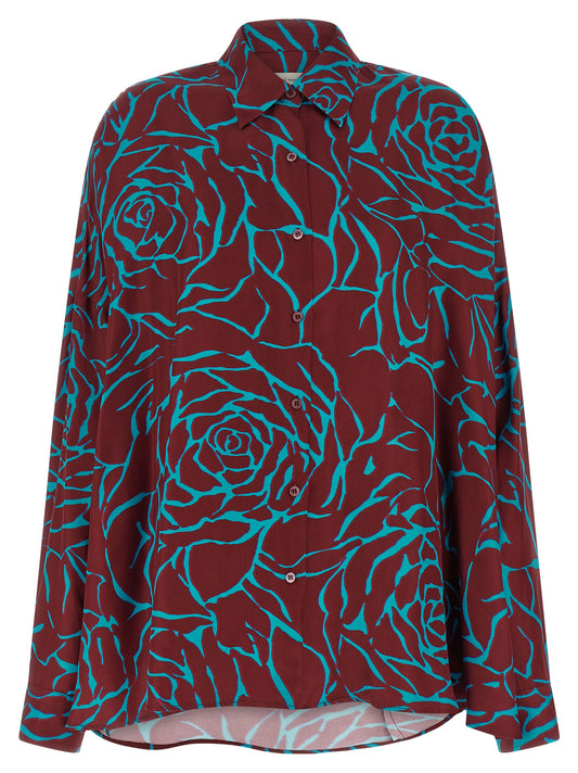 Blouse by Dries Van Noten for women in viscose bordeaux, floral & print features an architectural silhouette with a refined long-sleeve and elegant for a architectural look.