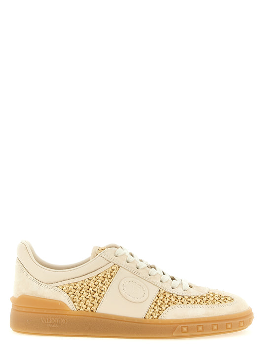 Sneakers by Valentino Garavani for women in bos taurus calfskin leather & raffia beige & signature features a chic design, perfectly showcasing the chic low-top style of this V Logo Women's Low Top Bos Taurus Calfskin Leather & Raffia Sneakers.