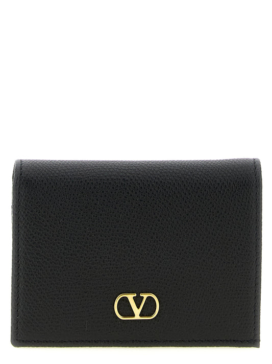 Valentino Garavani V Logo Bos Taurus Calfskin Leather Cardholder Card Case - Black Signature
