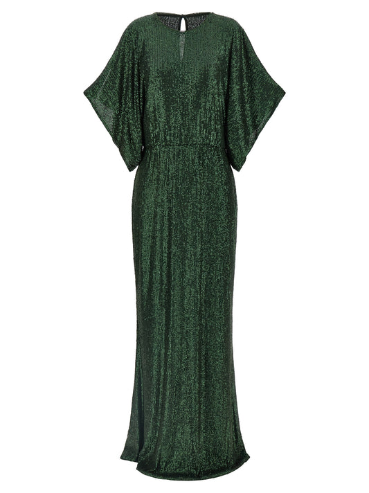 Dress by Norma Kamali for women in polyester & sequins bicolour & green presents a sinuous silhouette, showcasing a sophisticated crew neckline and short-sleeve detailed with a sinuous short long for a refined finish.