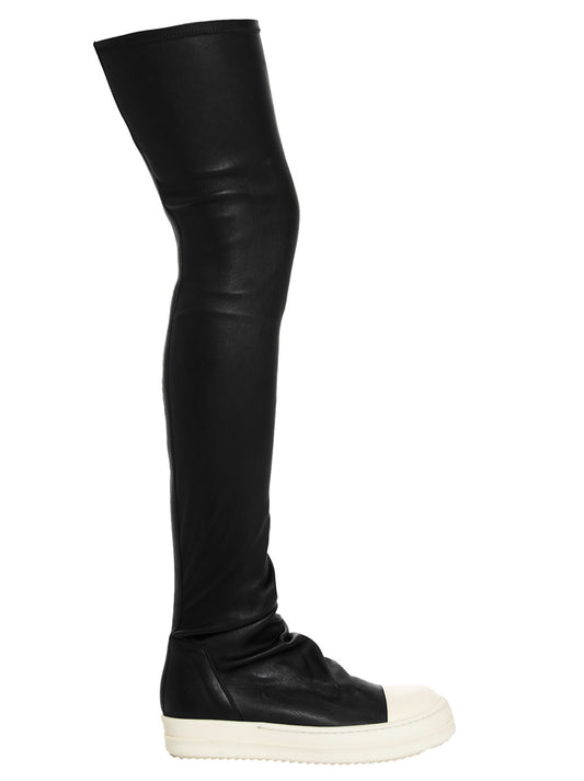 Over-The-Knee Boots by Rick Owens for women in cotton & leather bicolour, black & white features an effortless chic silhouette from the Hug Women's Cotton & Leather Over-The-Knee Boots collection, showcasing a effortless chic and refined for an effortless chic look.