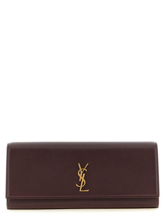 Saint Laurent Cassandre De Poudre Kate Calfskin Leather Flap Clutch Handbag - Bordeaux