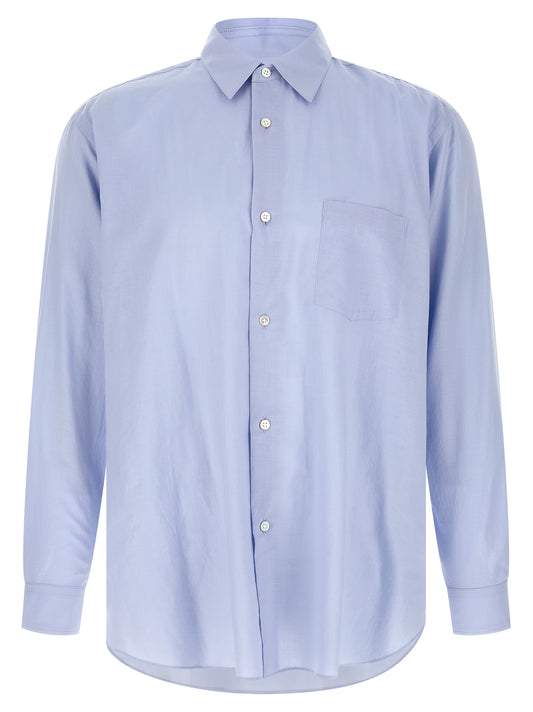 Shirt by SSSTEIN for men in cotton & silk light-blue, featuring a nuanced long-sleeve and nuanced for a sophisticated finish.