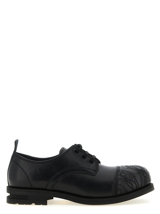 This Derby Lace-Up Shoes by Kiko Kostadinov for men in calfskin leather black, patterned & paisley features an exquisite silhouette from the Men's Calfskin Leather Derby Lace-Up Shoes collection, defined by a sophisticated and elegant .