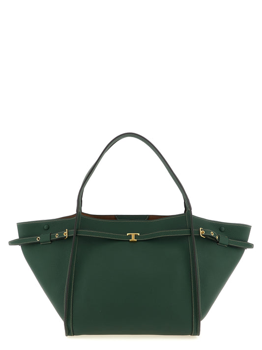 This Medium Shopper Tote Bag by Tod's for women in bos taurus calf suede leather bicolour & green features an jet-set T Timeless Tim Bos Taurus Calf Suede Leather Medium Shopper Tote Bag design with a secure buckle, ample , and jet-set adjustable-strap, belt-strap & handle.