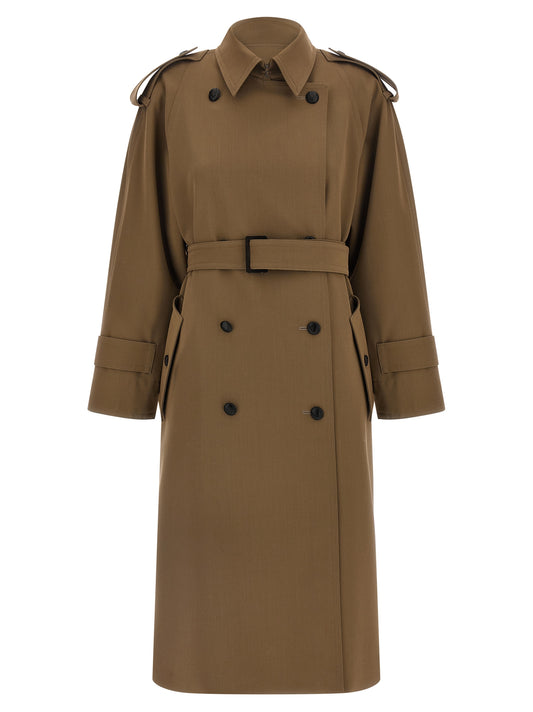 Trench Coat by Max Mara for women in virgin wool brown presents an sculptural silhouette, artfully detailed with a sculptural split shirt-collar neckline and functional water-resistant for a truly sculptural finish.