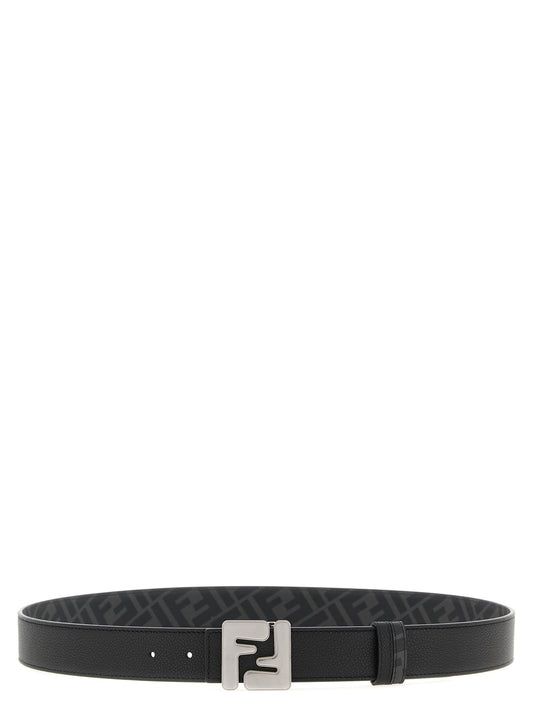 Belt by Fendi for men in canvas & calfskin leather black, gray & multicolor presents a artisanal silhouette from the Canvas & Calfskin Leather Belt collection, showcasing an artisanal design and refined craftsmanship for a artisanal look.