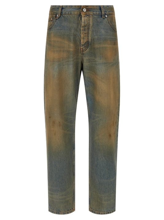 Jeans by Jacquemus for men in denim cotton multicolor presents a refined pantology silhouette, artfully defined by a refined pantology straight-leg & relaxed-fit, long, and a sophisticated .