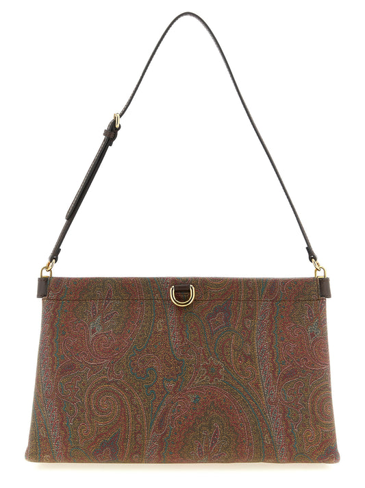 Mini Clutch Handbag by Etro for women in leather & poly cotton brown, patterned, paisley & jacquard features a architectural silhouette, showcasing a secure magnetic, ample , and versatile adjustable-strap & handle for a architectural finish.
