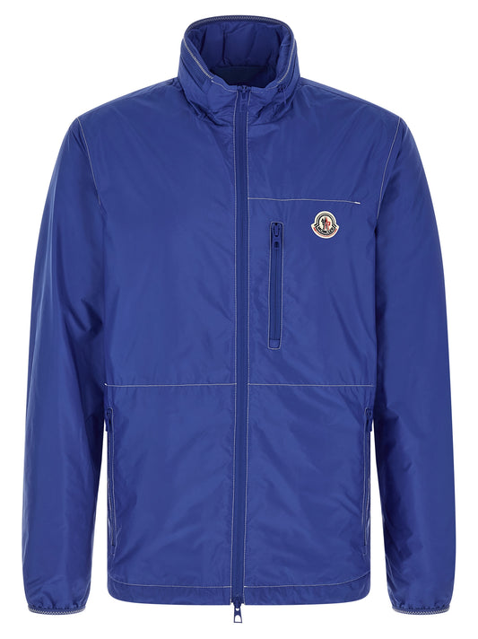 Hooded Windbreaker Jacket by Moncler for men in nylon felt blue & signature features an magnificent silhouette, showcasing the sophisticated hooded neckline and functional pockets, hooded & windproof for a premium, magnificent look.