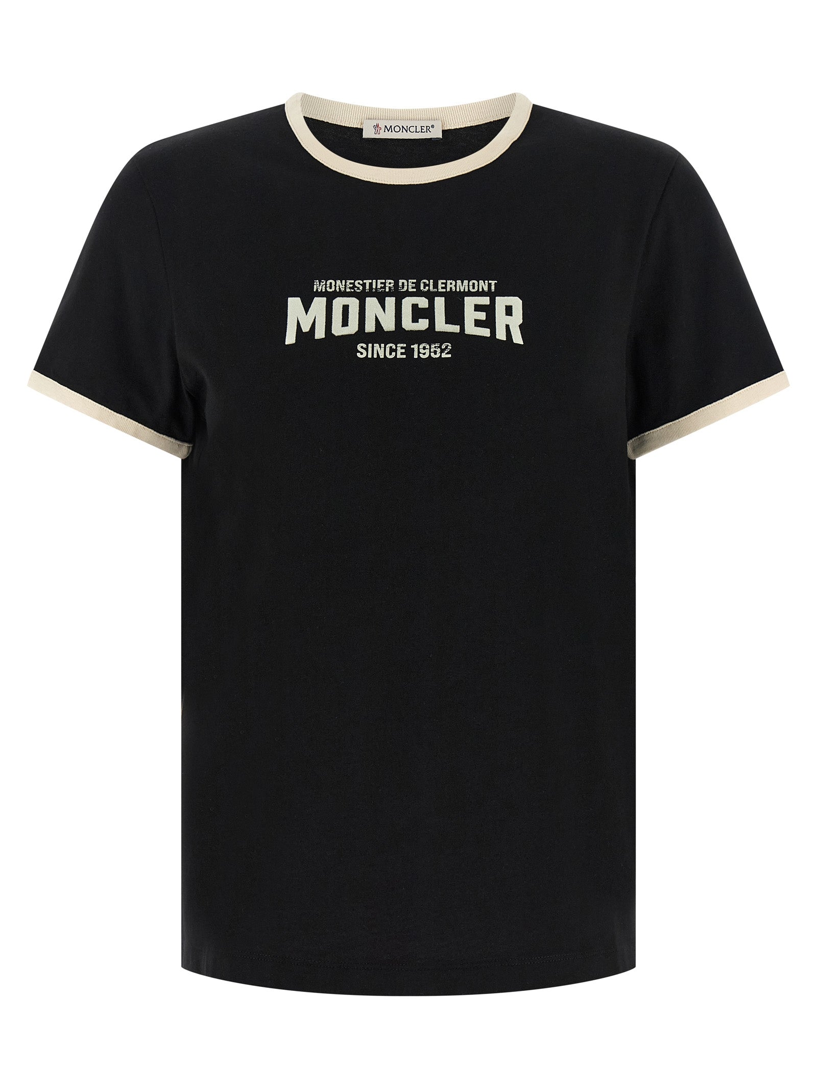 T-Shirt by Moncler for women in cotton black features an on trend silhouette, perfectly showcasing a on trend short-sleeve and crew neckline for an elevated aesthetic.