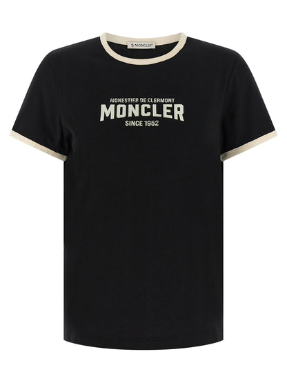 T-Shirt by Moncler for women in cotton black features an on trend silhouette, perfectly showcasing a on trend short-sleeve and crew neckline for an elevated aesthetic.