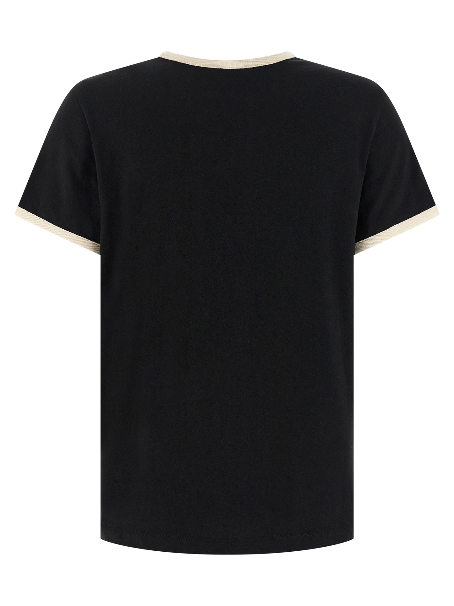 T-Shirt by Moncler for women in cotton black showcases a unassuming silhouette, artfully detailed with a refined crew neckline and unassuming for a sophisticated, contemporary look.