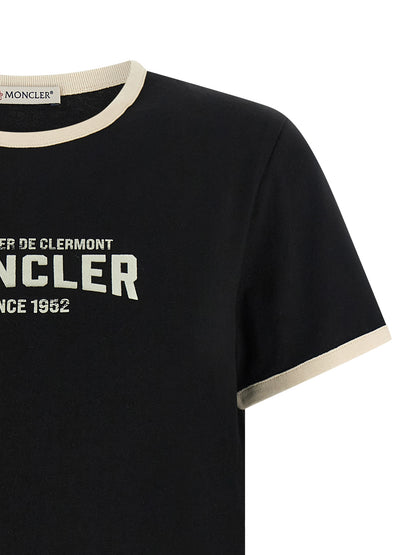 T-Shirt by Moncler for women in cotton black showcases a chic silhouette, artfully detailed with a chic crew neckline and for a chic finish.